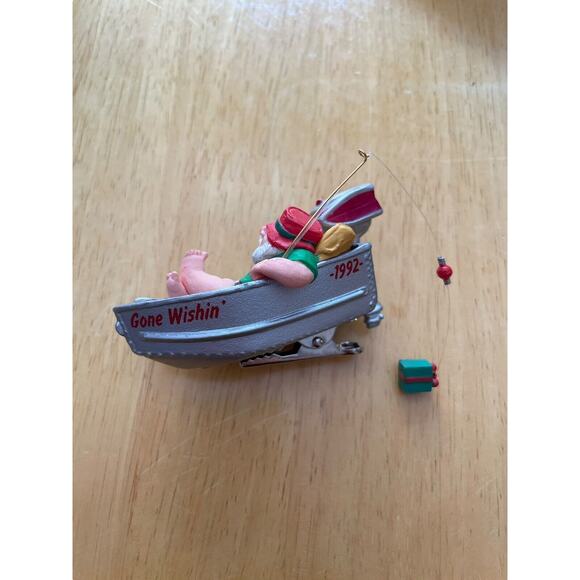 Vintage 1992 Hallmark Gone Wishin Fishing Keepsake Christmas Ornament Santa Clip - Picture 1 of 6